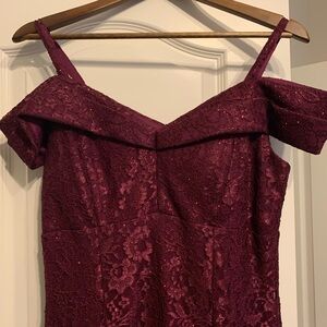 R&M Richards Strapless Burgundy Lace Dress